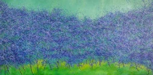 Nature oil painting titled 'The Blue Heaven', 36x72 inches, by artist Pardeep Singh on Canvas