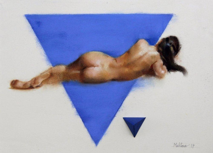 Nude dry pastel painting titled 'The Blue One', 11x15 inches, by artist Mukta Avachat on Paper