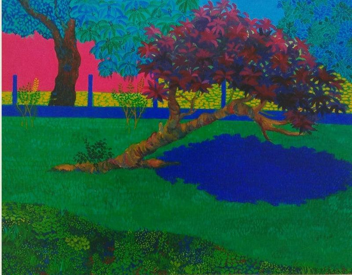 Landscape acrylic painting titled 'The Blue Shadow', 24x30 inches, by artist PROTYUSHA MITRA on Canvas