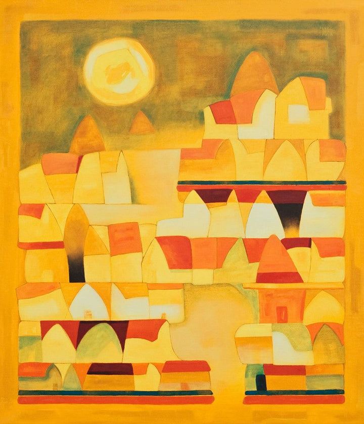 Abstract oil painting titled 'The Burning Afternoon', 42x36 inches, by artist Dipak Asole on Oil on Canvas