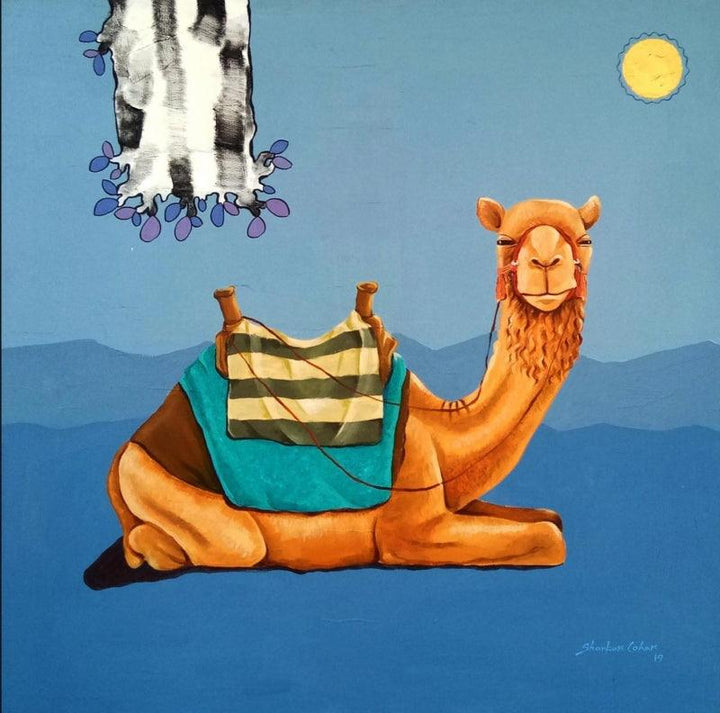 Animals acrylic painting titled 'The Camel', 36x36 inches, by artist Shankar Lohar on Paper