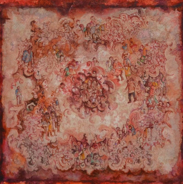 Figurative mixed media painting titled 'The Carpet', 36x36 inches, by artist Raka Panda on Canvas