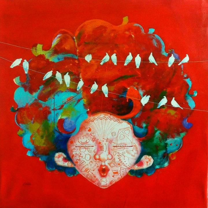 Abstract acrylic painting titled 'The Childhood Vi', 30x30 inches, by artist Shiv Soni on Canvas