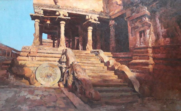 Religious acrylic painting titled 'The Chola Chariot', 16x26 inches, by artist Ajay Sangve on Canvas