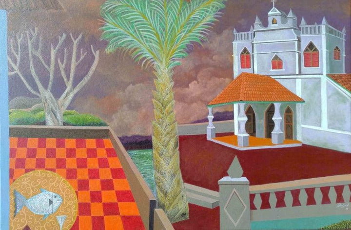 Cityscape acrylic painting titled 'The Countryside (Diptych)', 24x36 inches, by artist Shripad Gurav on Canvas