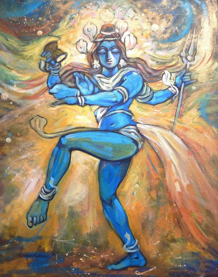 Religious acrylic painting titled 'The Creator', 30x24 inches, by artist Subrata Ghosh on Canvas