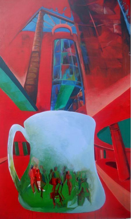 Lifestyle acrylic painting titled 'The Cup Of Gallery', 60x36 inches, by artist Jyotirmoy Bhuyan on Canvas