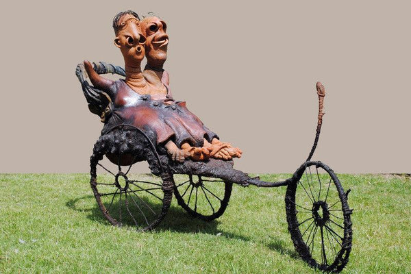 Figurative sculpture titled 'The Cycle Paths', 65x72x36 inches, by artist Deveshh Upadhyay on Mixedmedia