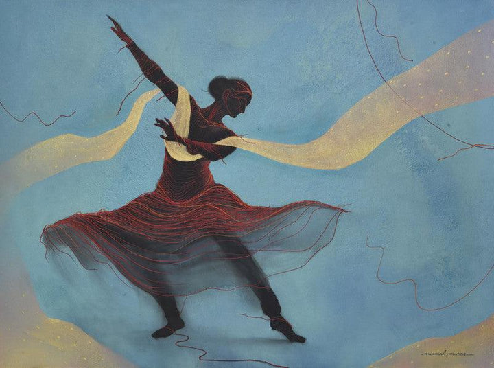 contemporary acrylic painting titled 'The Dancing Lady', 48x36 inches, by artist Nirmal Yadav on Canvas