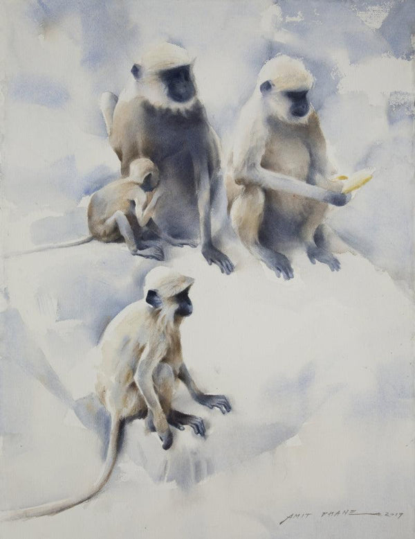 Animals watercolor painting titled 'The Descendents Orissa', 30x22 inches, by artist Amit Dhane on Paper