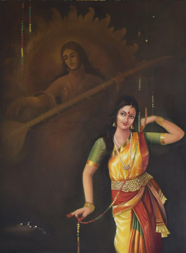 Music oil painting titled 'The Divine Dance', 36x48 inches, by artist Durshit Bhaskar on Canvas