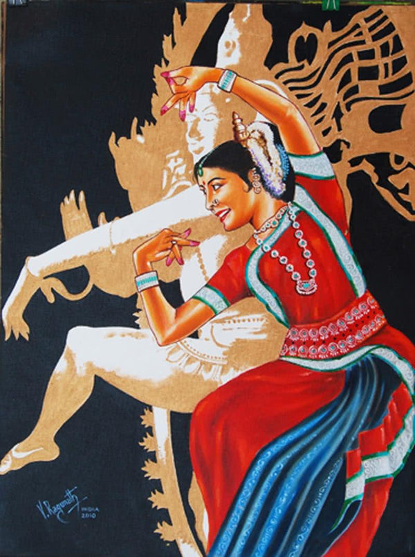 Expressionist oil painting titled 'THE DIVINE DANCE OF ODISSI', 24x18 inches, by artist RAGUNATH on Canvas