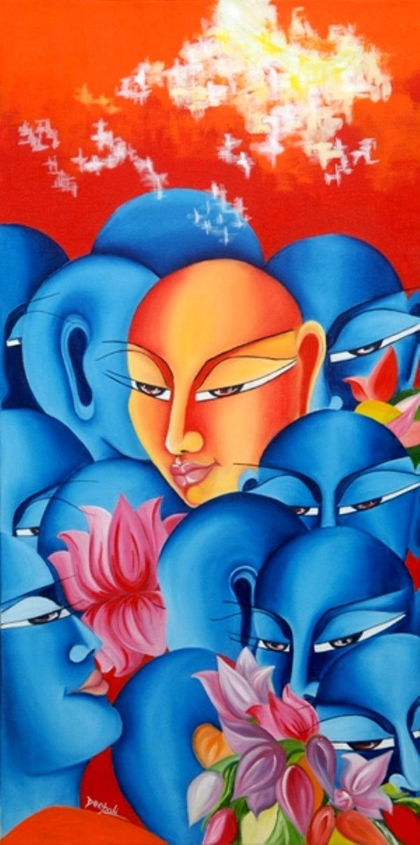 Figurative acrylic oil painting titled 'The dreamer', 40x20 inches, by artist Deepali Mundra on Canvas