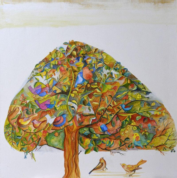 Nature acrylic painting titled 'The Dreaming Tree', 36x36 inches, by artist Shilpa Pachpor on Canvas