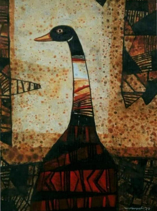 Figurative acrylic painting titled 'The Duck', 19x15 inches, by artist Mihir Kayal on Canvas