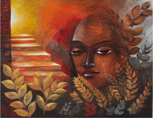 Figurative acrylic painting titled 'The Exaltation', 40x34 inches, by artist Huma Hussain on Canvas