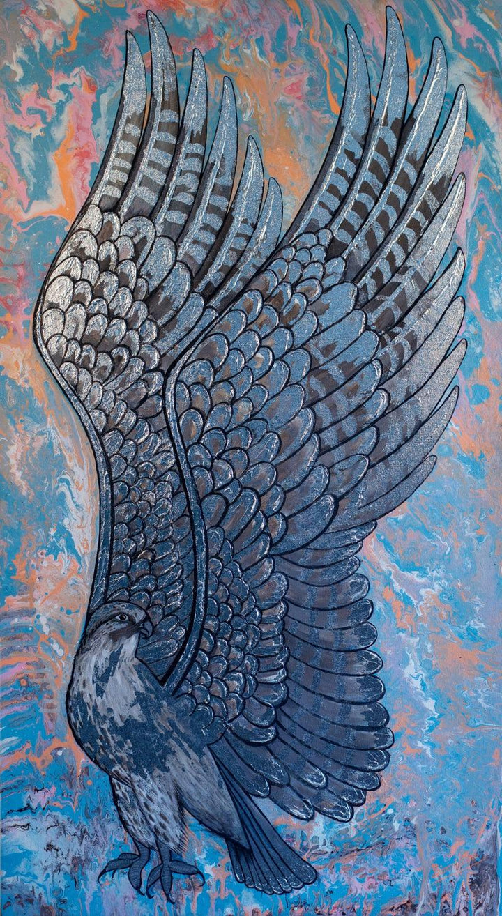 Animals acrylic painting titled 'The Falcon', 57x32 inches, by artist Shivani Attri on Canvas