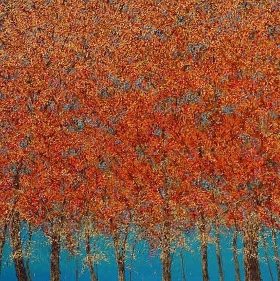 Nature oil painting titled 'The Fall', 30x30 inches, by artist Pardeep Singh on Canvas