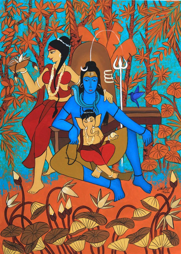 Figurative acrylic painting titled 'The-famlily', 44x32 inches, by artist Chetan Katigar on Canvas