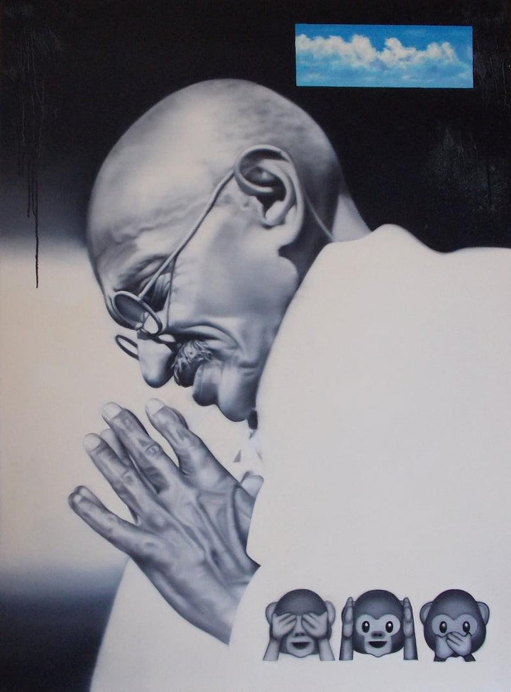 Figurative oil painting titled 'The Father Of Nation', 48x36 inches, by artist Abid Shaikh on Canvas