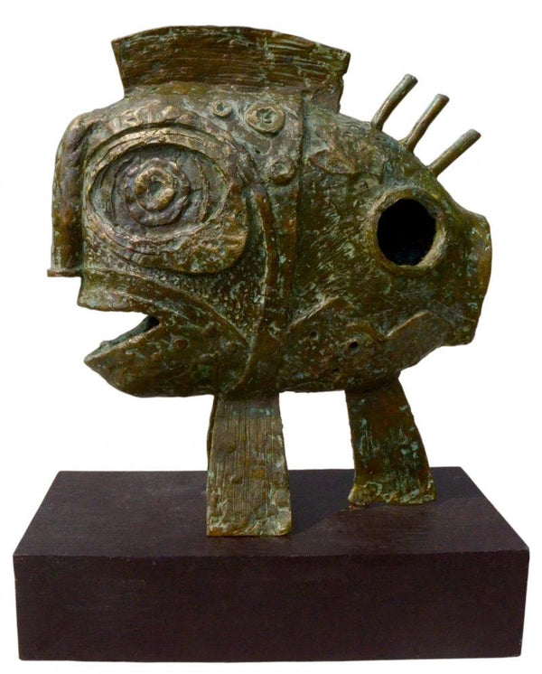 Animals sculpture titled 'The Fish Depth', 12x12x3 inches, by artist Atish Mukherjee on Bronze