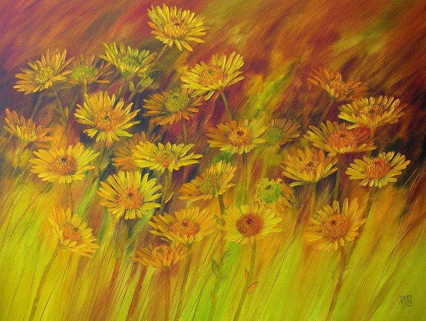 Nature oil painting titled 'The Flower Bloom 15', 32x42 inches, by artist Swati Kale on Canvas