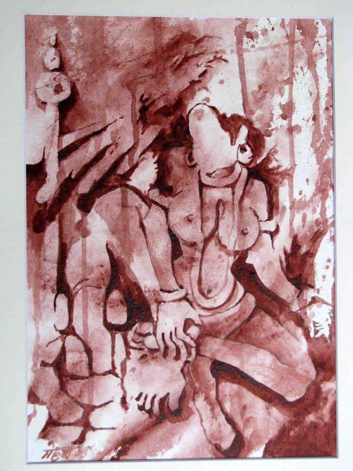 Figurative acrylic painting titled 'The Form of Sculpture VI', 12x10 inches, by artist Mahesh  Pal Gobra on paper