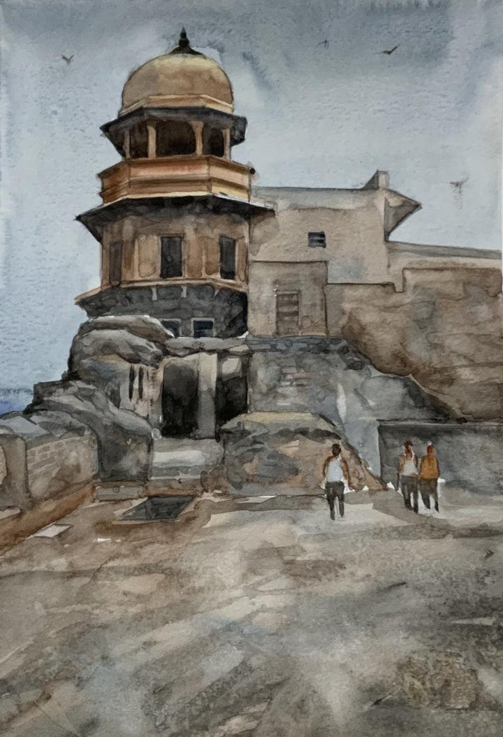 Cityscape watercolor painting titled 'The Fort', 12x8 inches, by artist Prasad Thite on Handmade Paper