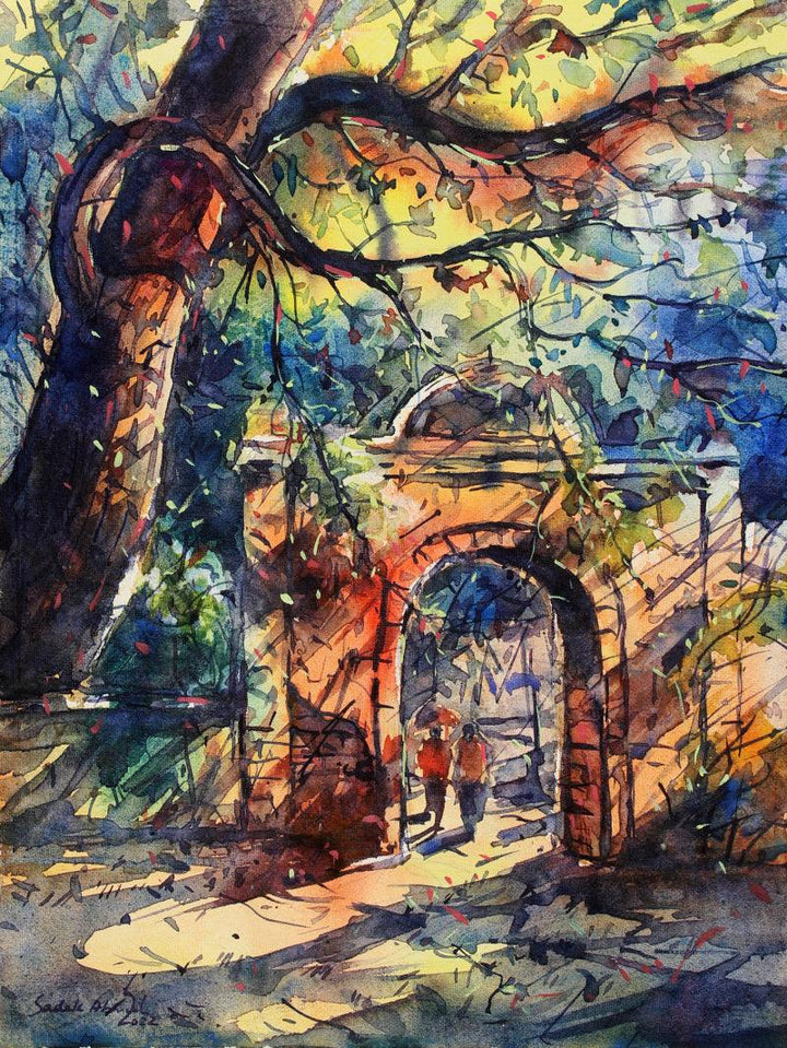 Landscape watercolor painting titled 'The Gate from old city', 10x13 inches, by artist Sadek Ahmed on Paper