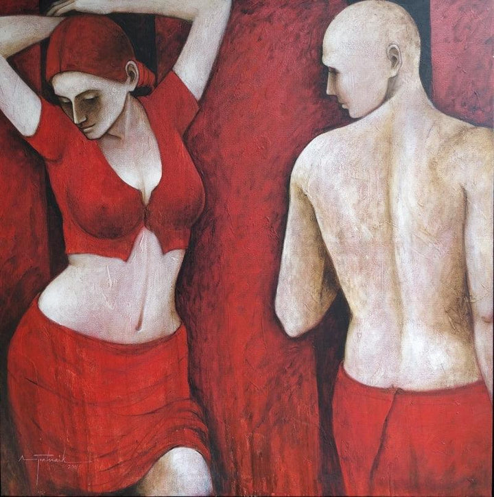 Figurative acrylic painting titled 'The Gaze', 48x48 inches, by artist Asit Kumar Patnaik on Canvas