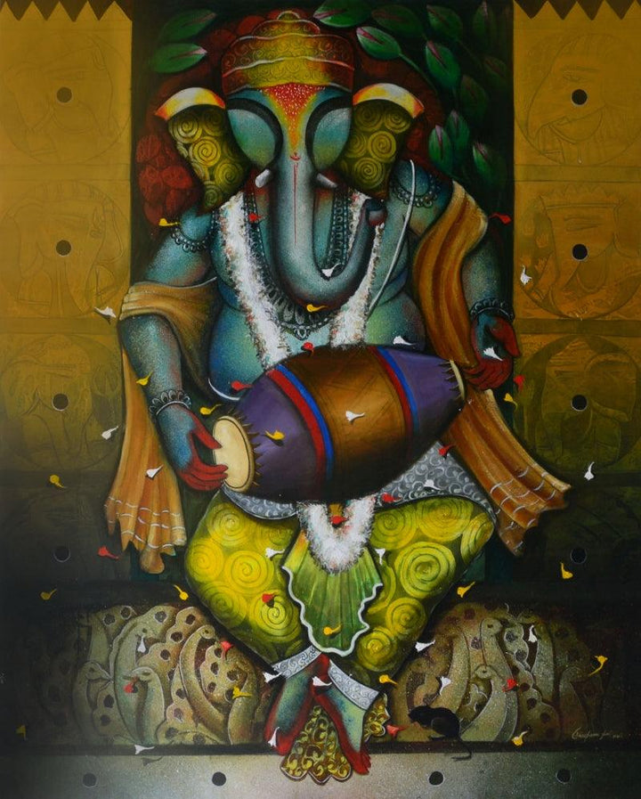 contemporary acrylic painting titled 'The god of wisdom', 60x48 inches, by artist Anupam Pal on canvas