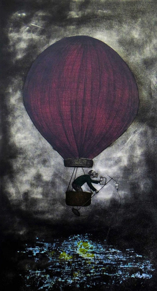 Figurative mixed media painting titled 'The Grand Escape', 37x19 inches, by artist Abhishek Verma on Paper