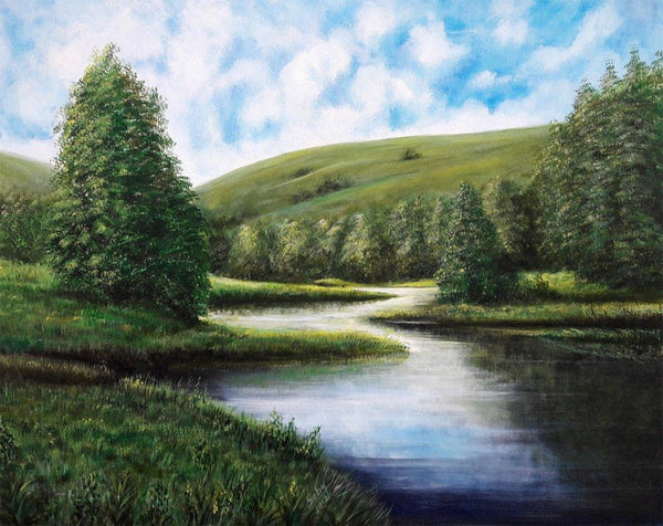 Nature acrylic painting titled 'The Green', 27x33 inches, by artist Seby Augustine on Canvas