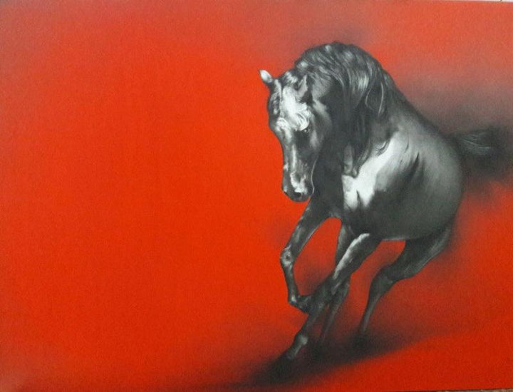 Animals charcoal drawing titled 'The Horse', 36x48 inches, by artist Yuvraj Patil on Canvas