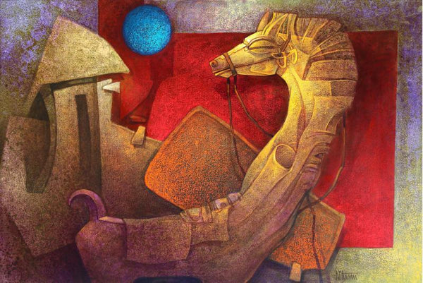 Animals acrylic painting titled 'The Horse Iii', 54x36 inches, by artist Nityam Singharoy on Canvas