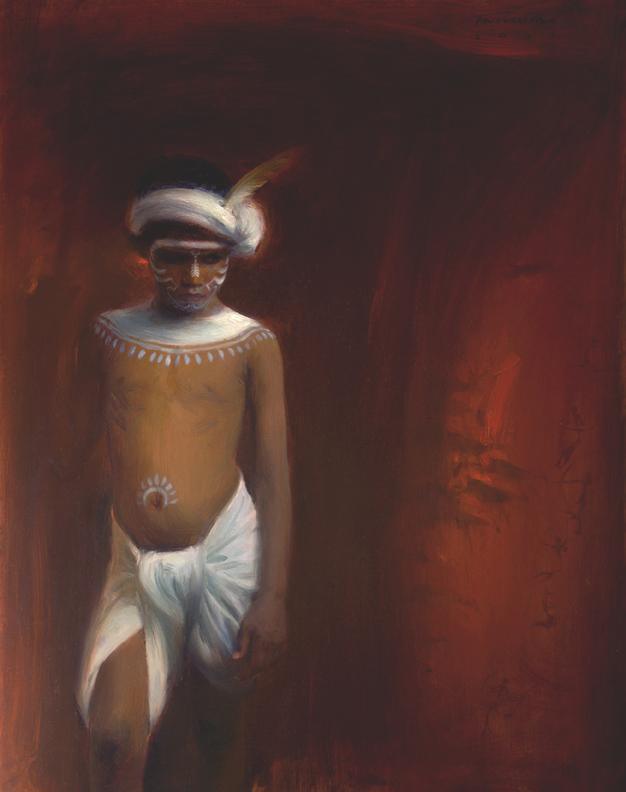 Figurative oil painting titled 'The Hunter', 43x34 inches, by artist Pramod Kurlekar on Canvas