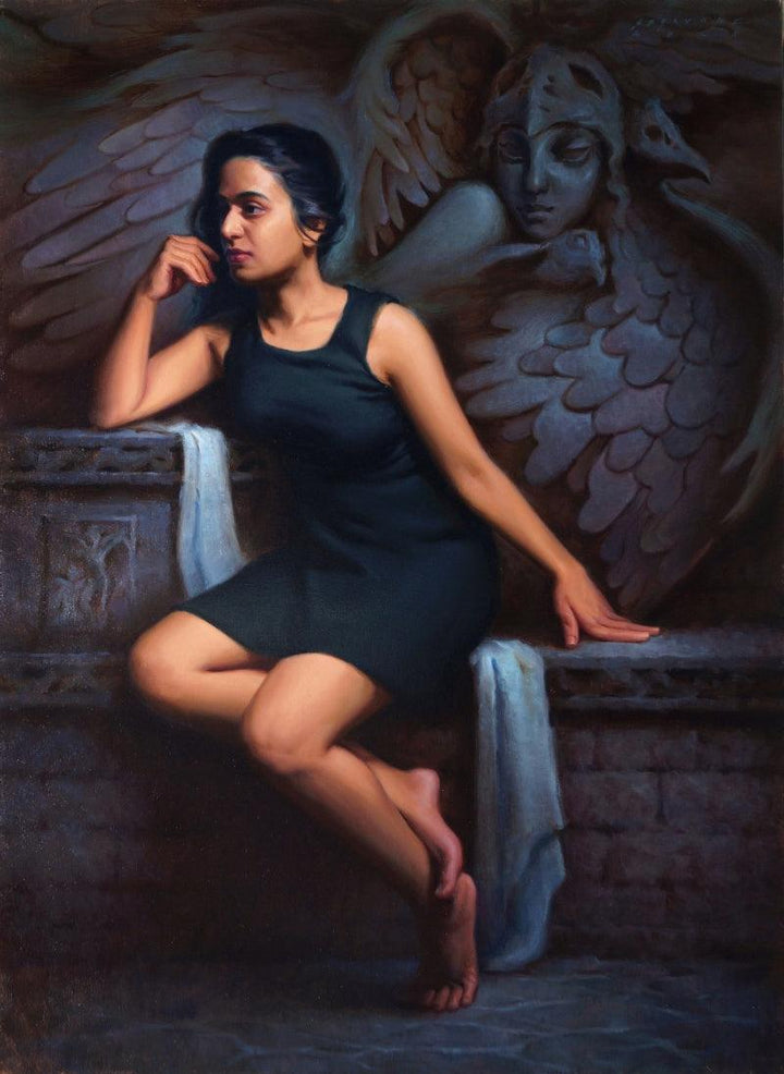 Figurative oil painting titled 'The Idea Of Salvation', 41x30 inches, by artist Siddharth Gavade on Linen