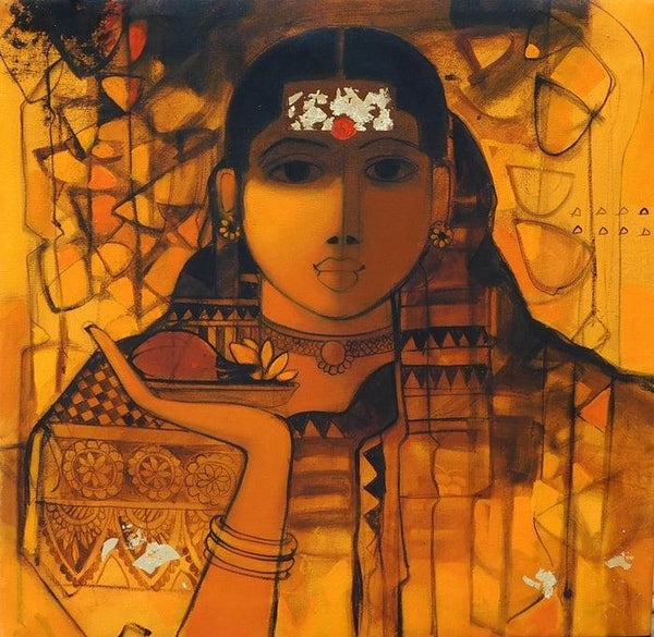 Figurative acrylic painting titled 'The Indian Woman 1', 24x24 inches, by artist Sachin Sagare on Canvas