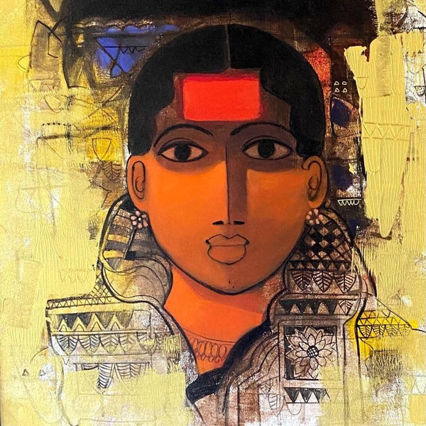 Figurative acrylic painting titled 'The Indian Woman 11', 24x24 inches, by artist Sachin Sagare on Canvas