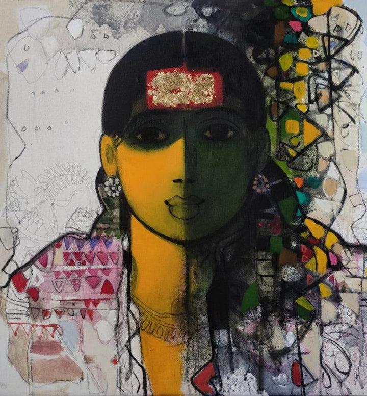 Figurative acrylic painting titled 'The Indian Woman 4', 24x24 inches, by artist Sachin Sagare on Canvas