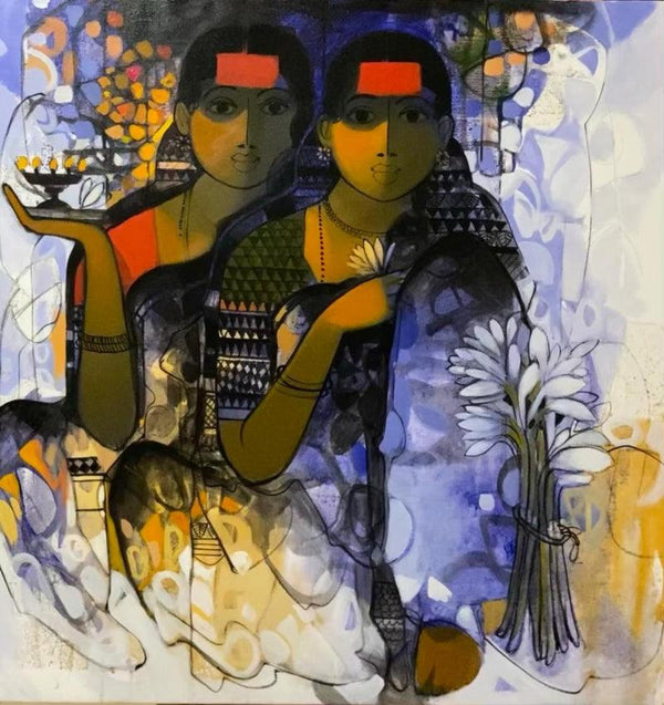 Figurative acrylic painting titled 'The Indian Woman 6', 36x36 inches, by artist Sachin Sagare on Canvas