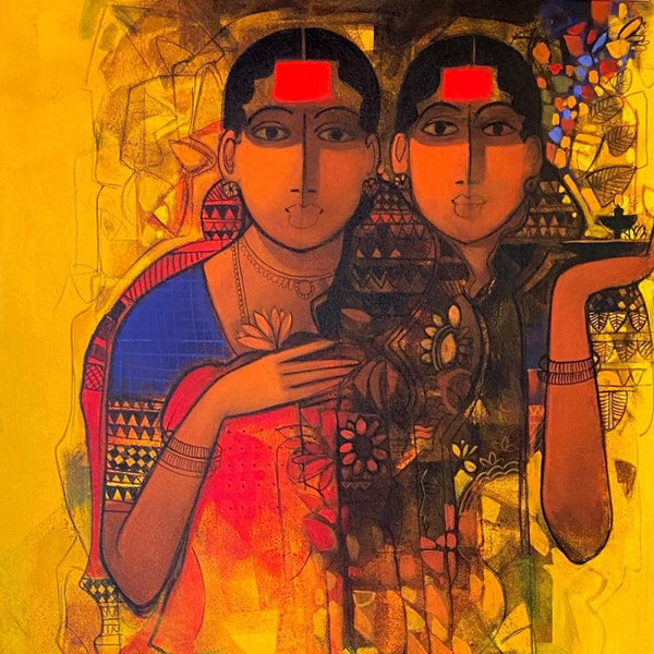 Figurative acrylic painting titled 'The Indian Woman 7', 30x30 inches, by artist Sachin Sagare on Canvas