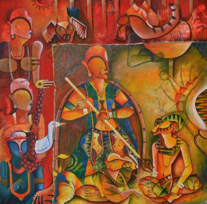 Abstract acrylic painting titled 'The Invincible 1', 36x36 inches, by artist Anupam Pal on Canvas