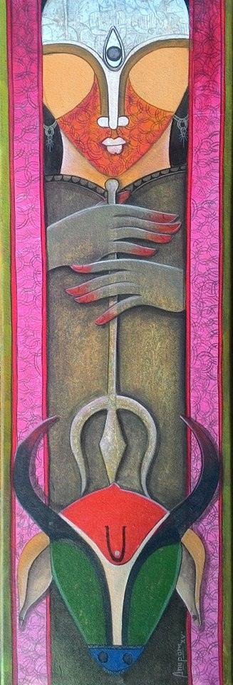 Figurative acrylic painting titled 'The invincible 10', 36x12 inches, by artist Anupam Pal on Canvas