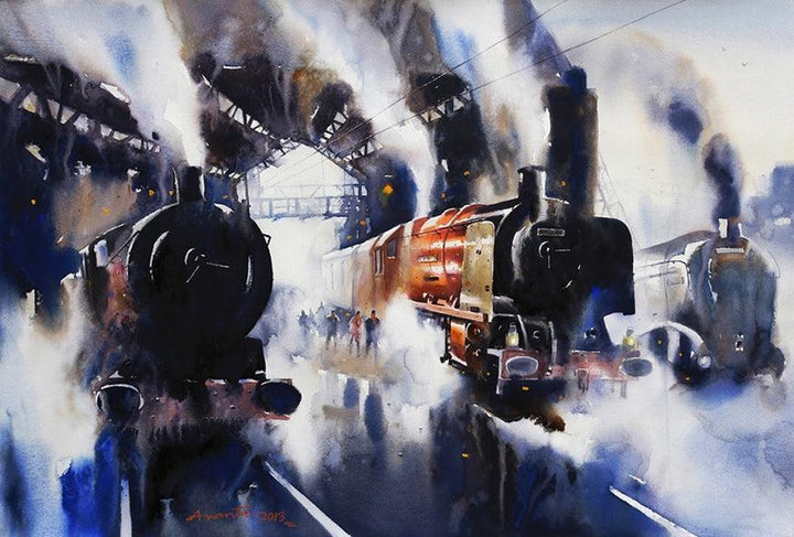 Cityscape watercolor painting titled 'The Journey Iv', 30x45 inches, by artist Ananta Mandal on Paper