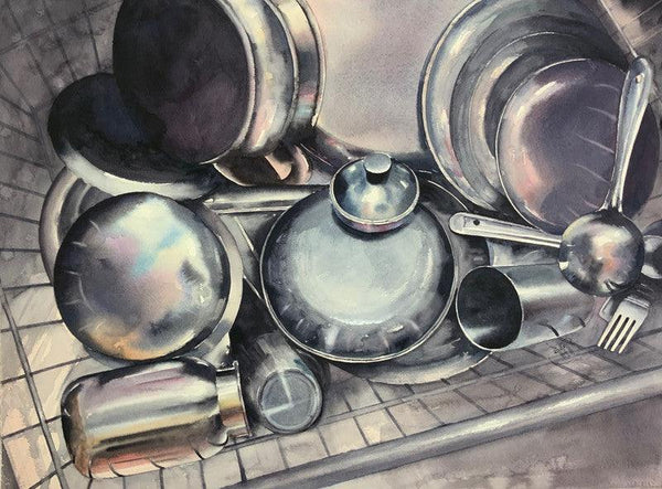 Still-life watercolor painting titled 'The Kitchen 1', 22x30 inches, by artist Yojana Dehankar on Arches Paper