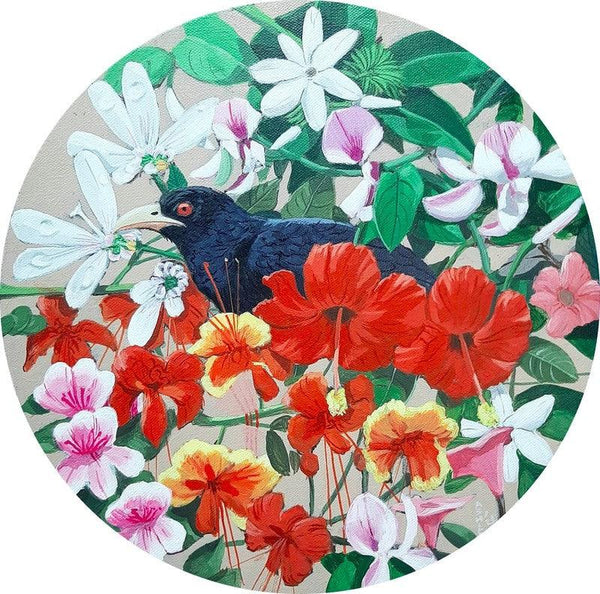 Animals acrylic painting titled 'The Koel', 12x12 inches, by artist Ashikali Khan on Canvas