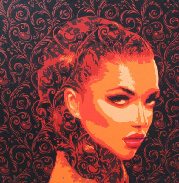 Pop Art acrylic painting titled 'The Lady 2', 18x18 inches, by artist Sujit Karmakar on Canvas