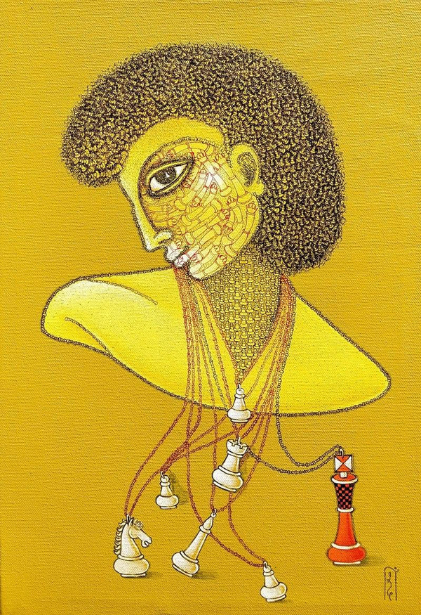 Figurative mixed media painting titled 'The Leader King', 54x18 inches, by artist Satyajeet Shinde on Canvas