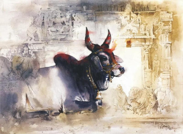 Religious watercolor painting titled 'The Lord', 22x30 inches, by artist Kudalayya Hiremath on Paper